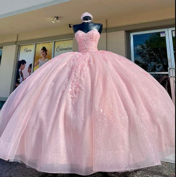 Sweet Strapless Pink Quinceanera Dresses Ball Gown Birthday Party Dress HZ1023